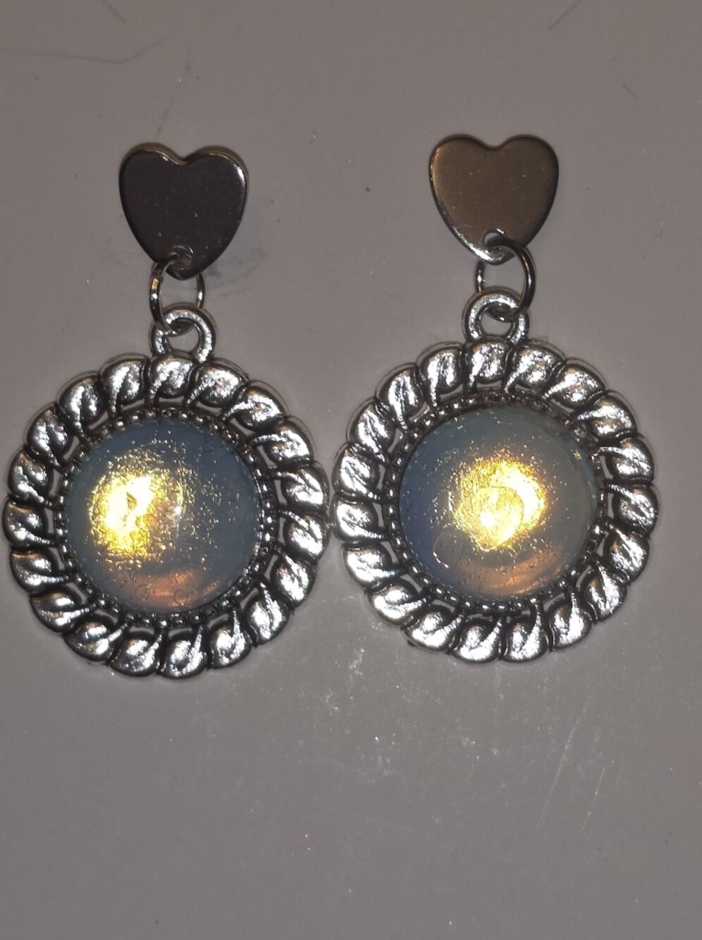 Moonstone Earrings With Stainless Steel Stud Prongs In Silver Tone Frames